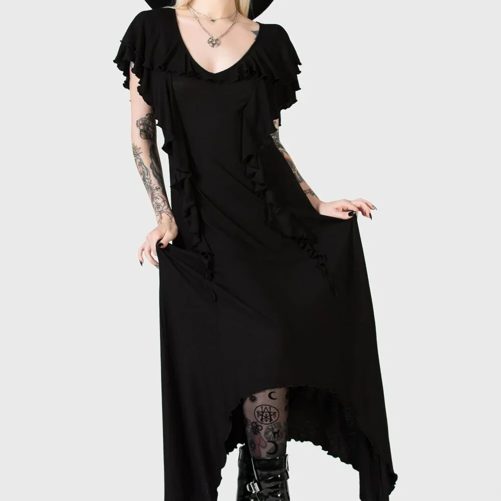 Killstar Goth Witchy Black Ruffled Spectral Galaxy Maxi Dress S NWT - Picture 7 of 7